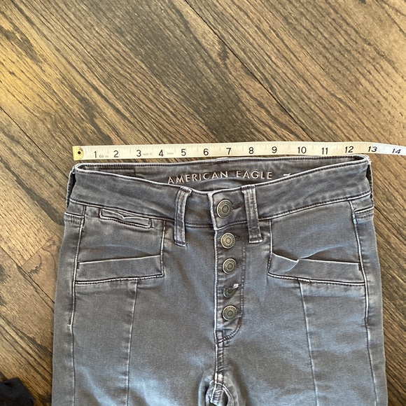 American Eagle Gray Button Fly Hi Rise Jeggings Jeans 2 EUC - Picture 2 of 9